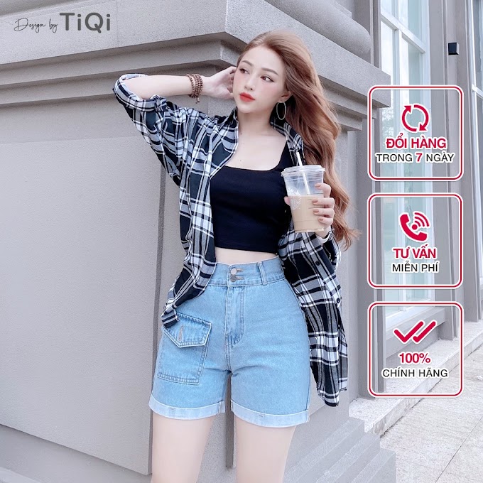 Mall Shop [ tiqijeans01 ] Quần ngố nữ vải jean màu xanh cao cấp TiQi Jeans N-191