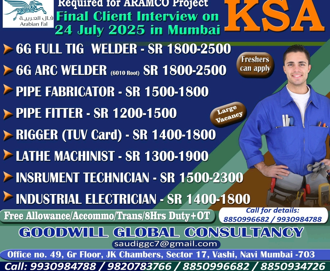 ARAMCO Project KSA Jobs – Interview in Mumbai – Goodwill Global Consultancy