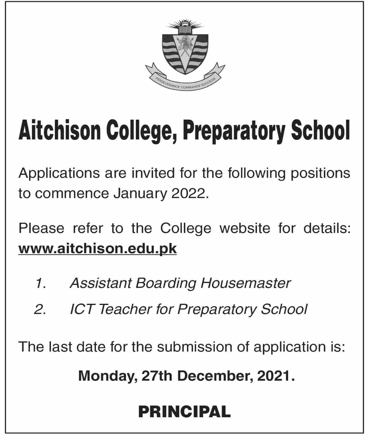 Aitchison College Preparatory School Lahore Jobs 2021 | Latest Job in Pakistan