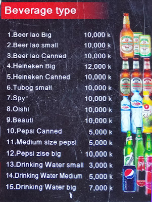 Drink menu with Beerlao bottle and can prices