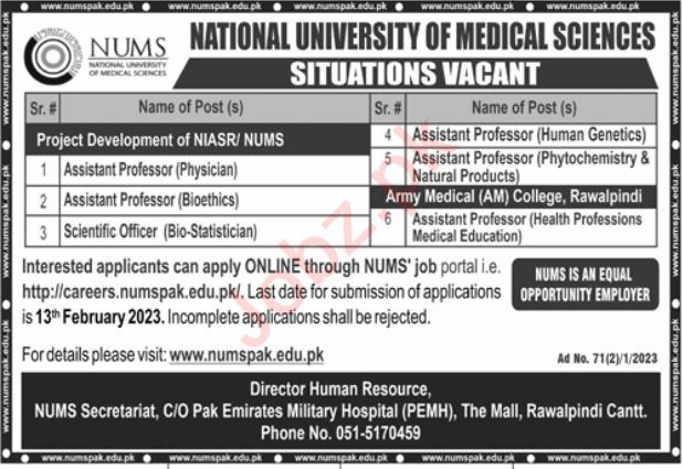 Situations Vacant at National University of Medical Sciences Jobs 2023 || Pak Jobs 2023 || 24Pk Jobs