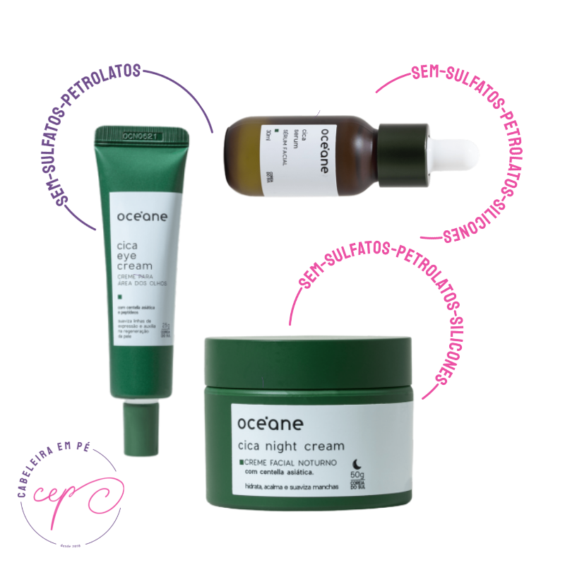 Creme Para Área Dos Olhos, Creme Facial Noturno Cica Night Cream e Sérum Facial de Cica Cica Serum Cica Eye Cream - Océane