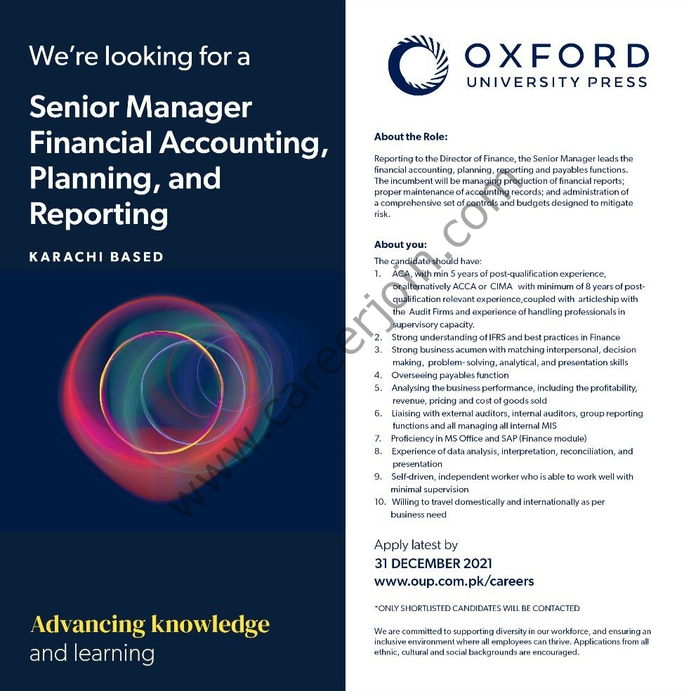 Oxford University Press OUP Jobs Senior Manager Financial Accounting, Planning and Reporting