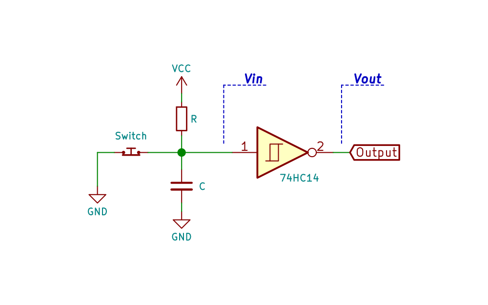 Simple Schmitt trigger debouncer circuit schematic