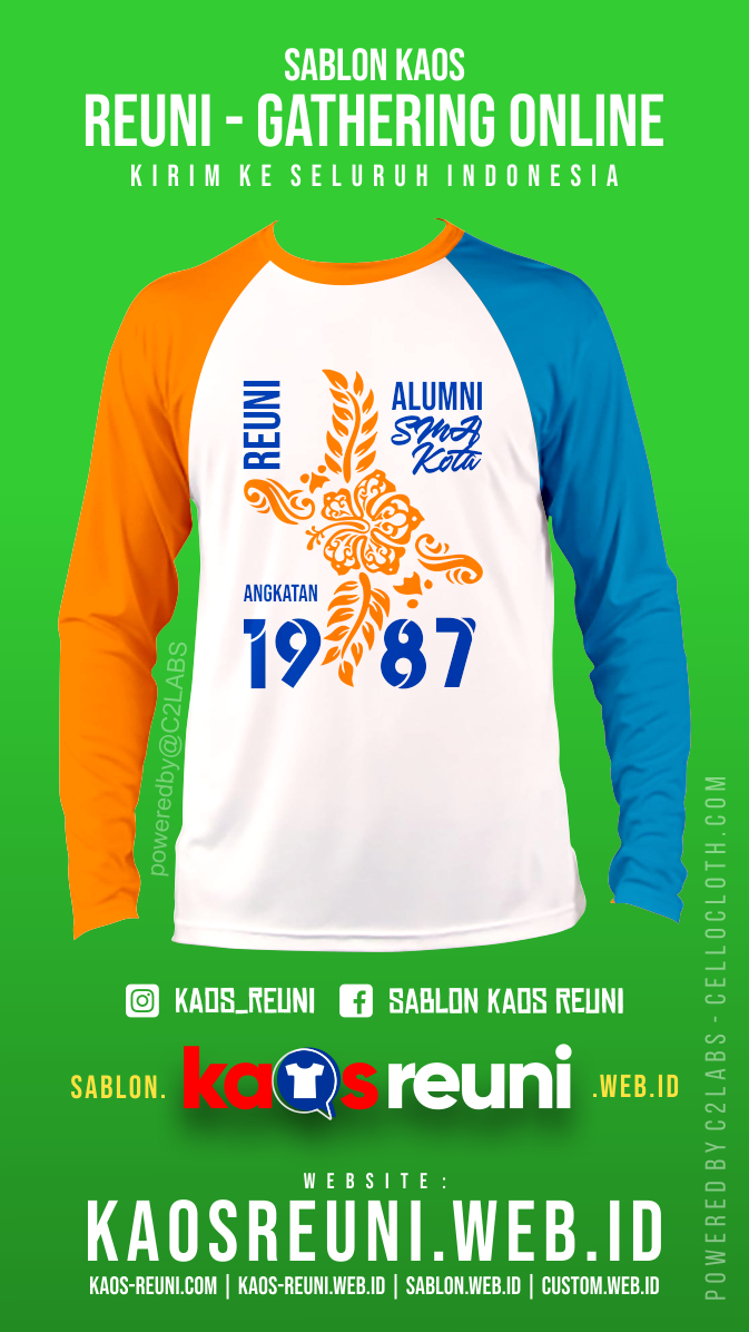 Jasa Sablon Kaos Reuni Alumni Angkatan 1987 SD SMP SMA - Kaos Reuni Kombinasi