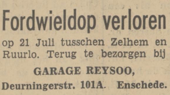 Advertentie Garage Reysoo, 
Twentsch dagblad Tubantia en Enschedesche courant, 24 juli 1939
