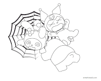 Kuromi, My Melody and Baku fell into a spider web coloring page