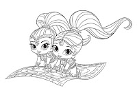 Shimmer and Shine on flying carpet coloring page