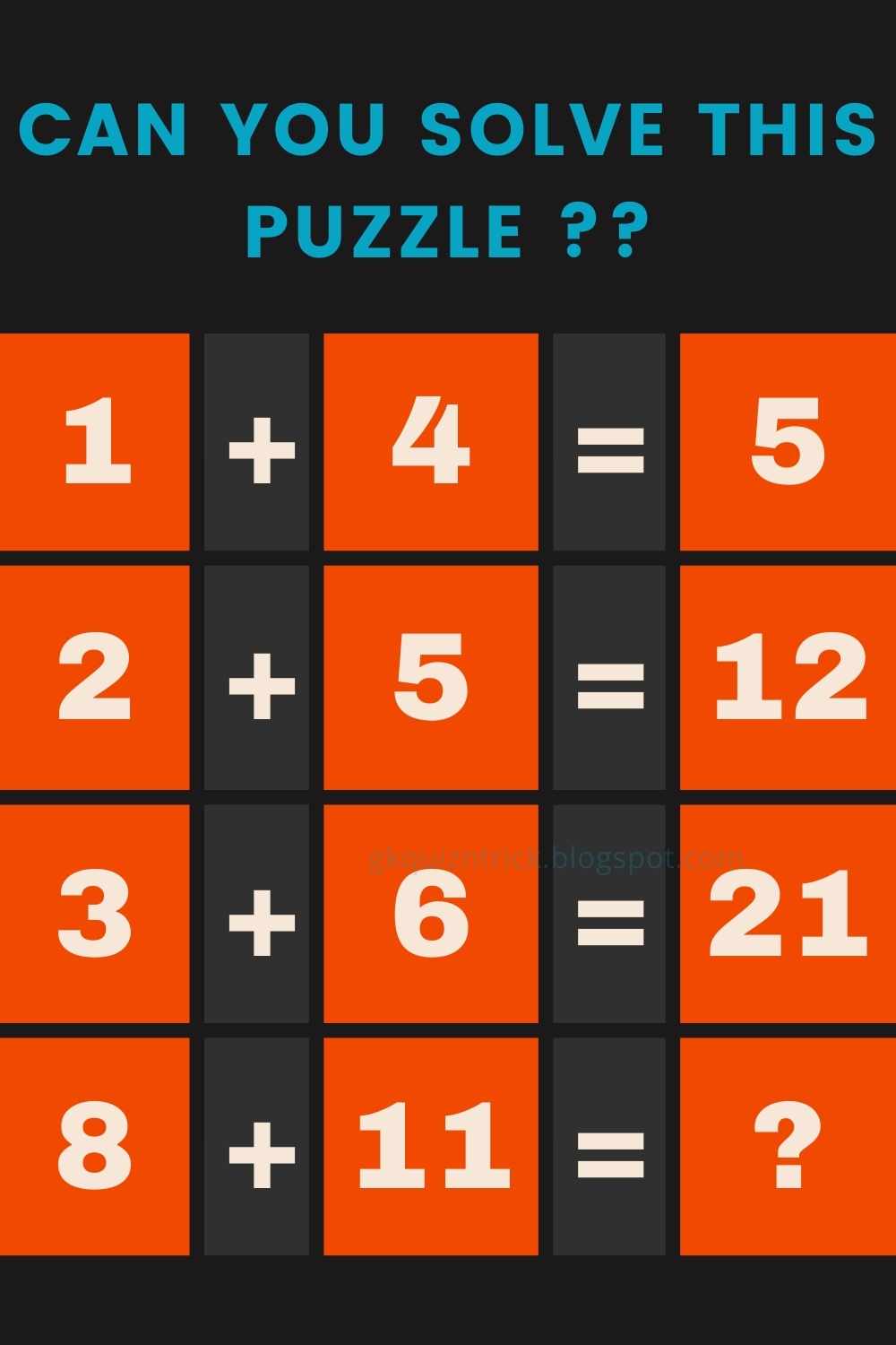 Tricky Maths Puzzle 1+4=5, 8+11=? Can You Solve this