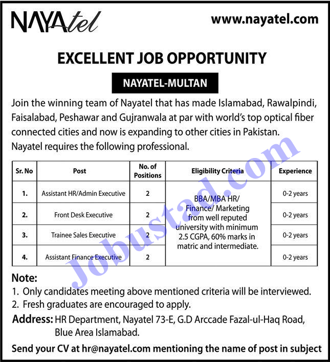 Nayatel Jobs in Pakistan 2021 Advertisement