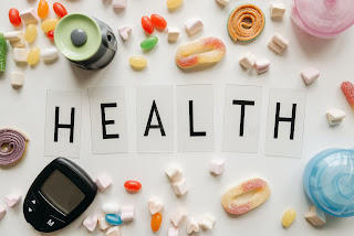 Printed out letters that say "health."
