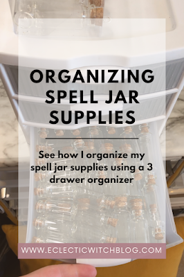 See how I organize my spell jar supplies using a 3 drawer organizer