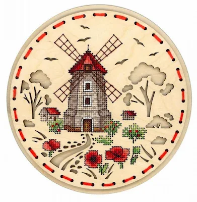 wooden windmill cross stitch kit