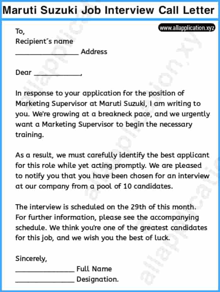 Maruti Suzuki Job Interview Call Letter