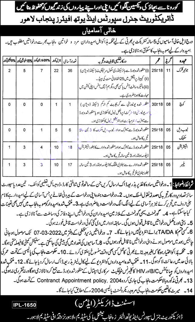 Sports and Youth Affairs Department Punjab jobs 2022