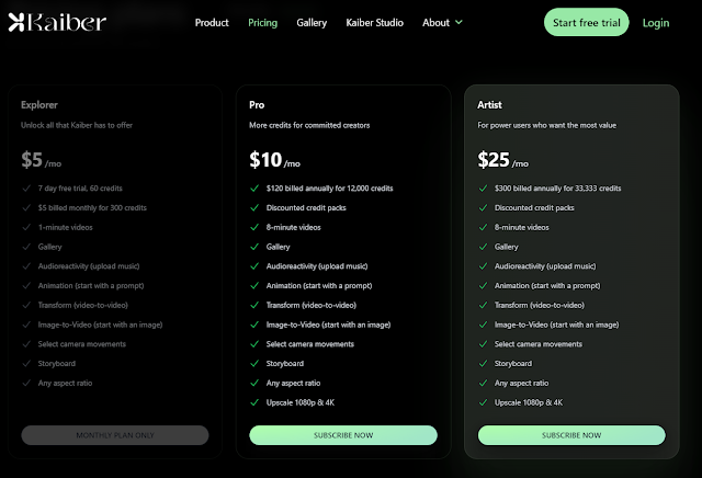 Kaiber offers three different subscription plans