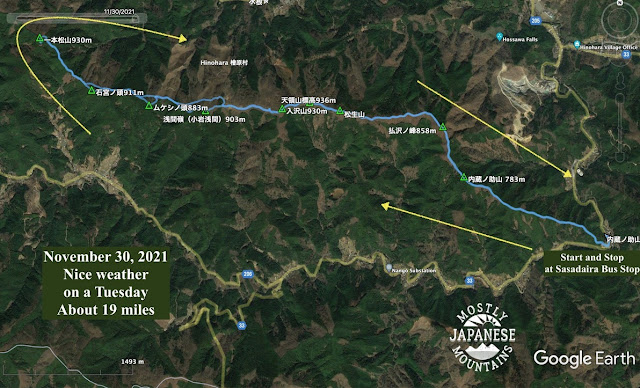 map of hike on Sengen Ridge, Hinohara 桧原の浅間尾根のトレイル