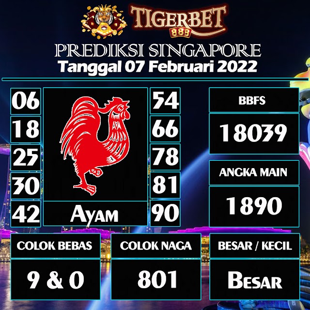 Prediksi Togel Singapore Tanggal 07 Februari 2022 Tigerbet888