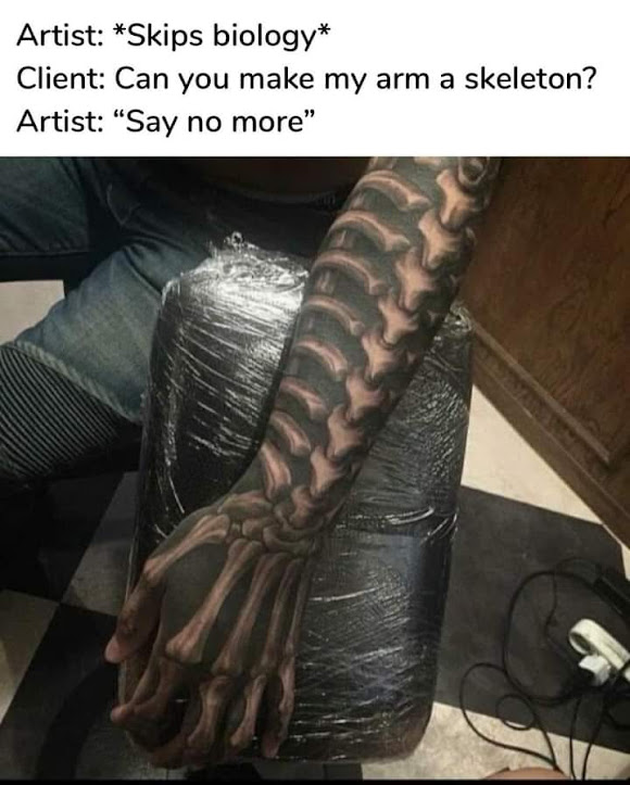 bad tattoo of arm bones meme