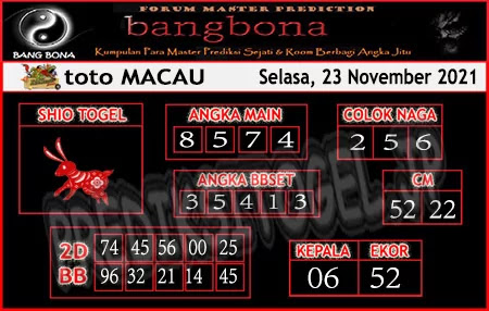 Prediksi Bangbona Toto Macau Selasa 23 November 2021