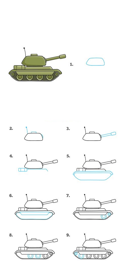 Hướng dẫn vẽ xe tăng theo từng bước