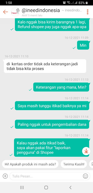 chat toko online Shopee penipu