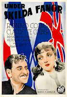 UNDER SKILDA FANOR. Cartel: 70 x 100 cms. Suecia. Arte: Eric Rohman. Impresión: J. Olséns Litografiska Anstalt, Estocolmo. BAJO DOS BANDERAS. Under Two Flags. 1936. Dirección: Frank Lloyd. Reparto: Ronald Colman, Claudette Colbert, Victor McLaglen, Rosalind Russell, Gregory Ratoff, Nigel Bruce, C. Henry Gordon, Herbert Mundin, John Carradine, Lumsden Hare.