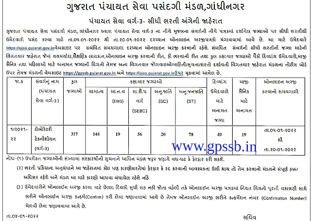 GPSSB લેબોરેટરી ટેકનિશિયન ક્લાસ 3 જાહેરાત | GPSSB Laboratory Technician Class-III Advertisement 2022