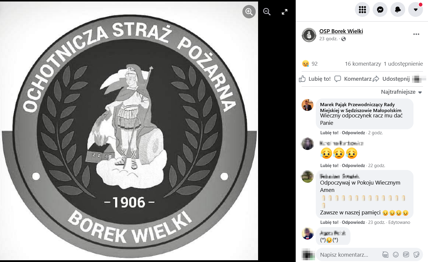 Nie żyje młody strażak. OSP Borek Wielki w żałobie