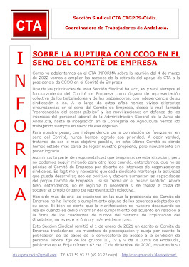 SOBRE LA RUPTURA CON CCOO EN EL SENO DEL COMITÉ DE EMPRESA