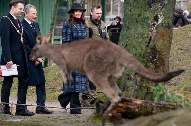 Crown Princess Mary wore a meghan check wrap coat by Hobbs, and wine red turtleneck sweater. Princess Josephine and Prince Vincent