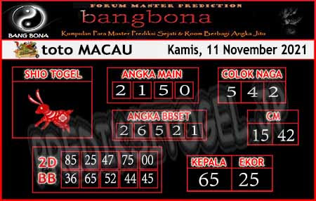 Prediksi Bangbona Toto Macau Kamis 11 November 2021