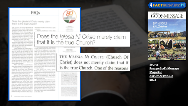 The Iglesia ni Cristo (Church of Christ) does not merely claim that it is the true Church.