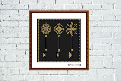 Gold vintage key set easy fashion cross stitch embroidery pattern