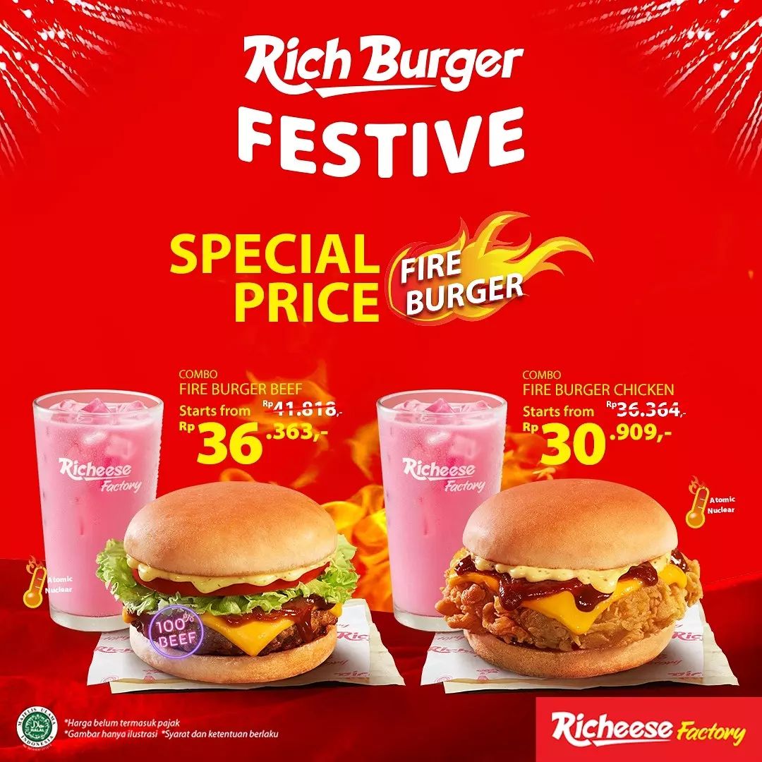 Rich Burger Festive - Diskon 50% - Special Price - Buy 2 Get 3 di Richeese Factory