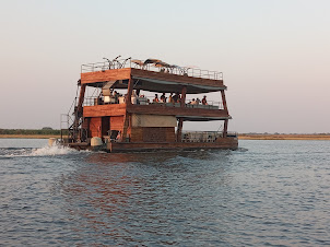 All tourist boats heading for best views of " Sunset over Chobe River".