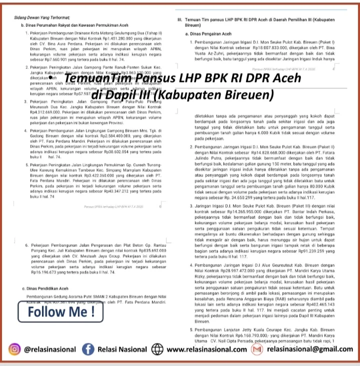 Bireuen Masuk Daftar Temuan Tim Pansus LHP-BPK RI yang Merugikan Uang Negara, Purnama Setia Budi : Ini Sangat Memprihatinkan dan Harus Disikapi Serius oleh Pemerintah Aceh