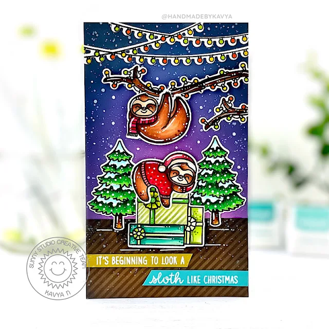 Sunny Studio Stamps: Lazy Christmas Card by Kavya (featuring Scenic Route, Seasonal Trees)