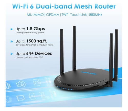 WAVLINK WN531AX2 WiFi 6 AX1800 Dual Band Easy Mesh Router