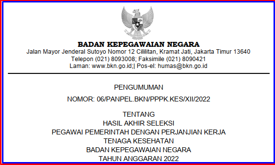 Pengumuman Hasil Seleksi PPPK Tenaga Kesehatan Badan Kepegawaian Negara (BKN) Tahun 2022, PPPK Tenaga Kesehatan, PPPK 2022