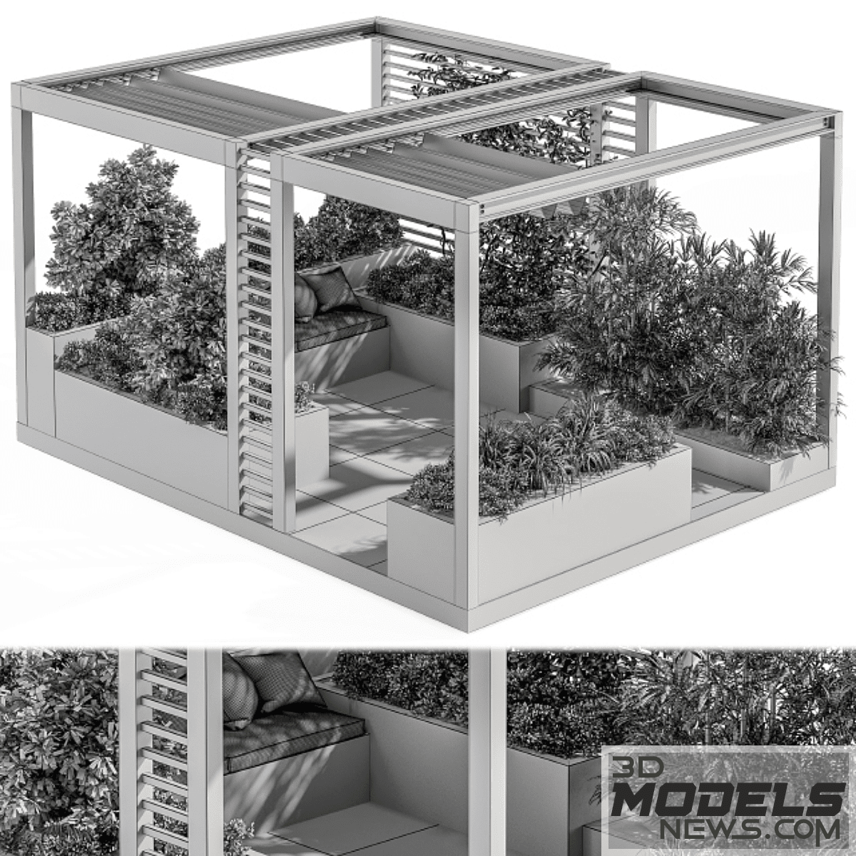 Roof Garden and Landscape Furniture with Pergola Model Set 38 4