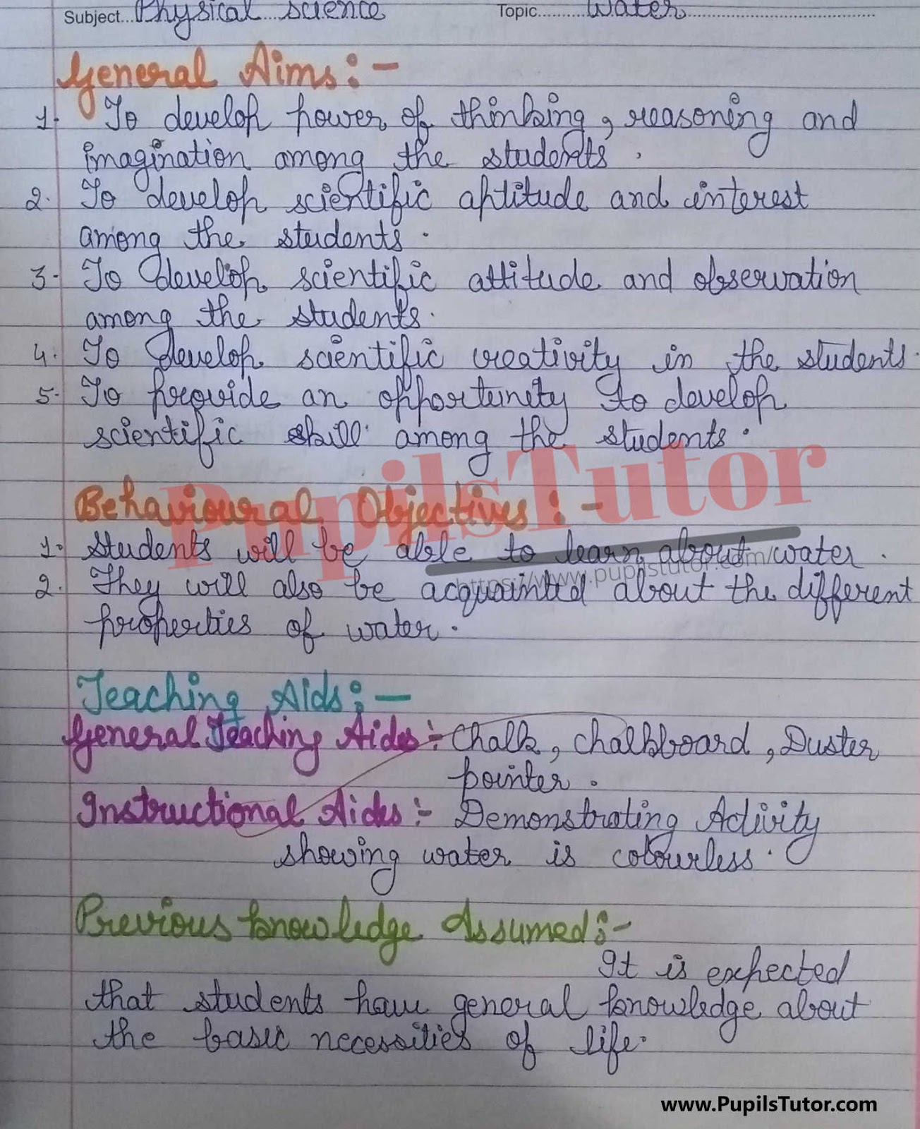 Chemistry Lesson Plan For Class 9 On Properties Of Water – (Page And Image Number 1) – Pupils Tutor