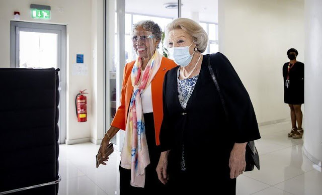 Princess Beatrix was welcomed by Governor George-Wout of Curacao at Juan Hato Airport on Curacao