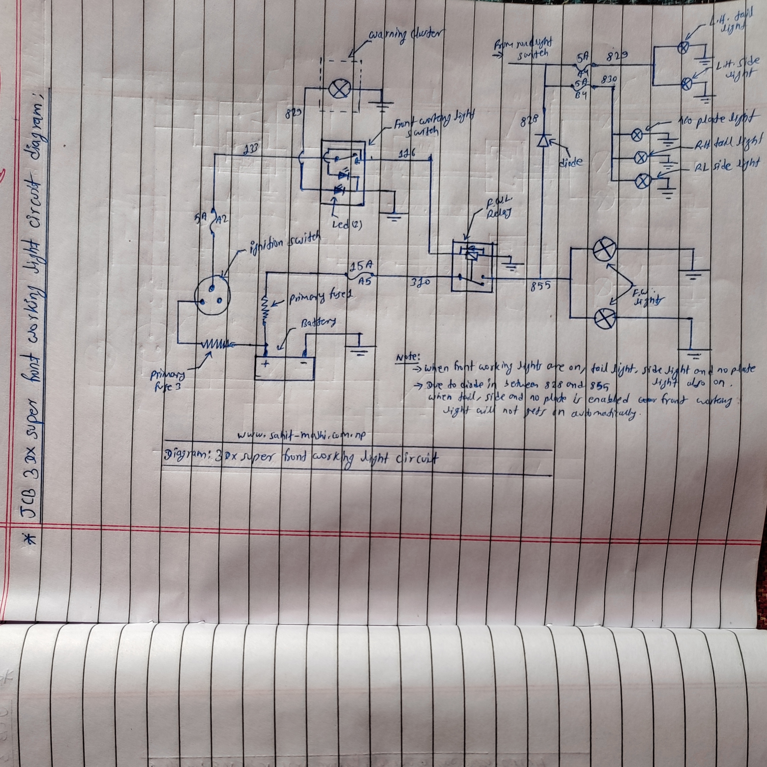 jcb 3dx super Front working light circuit diagram