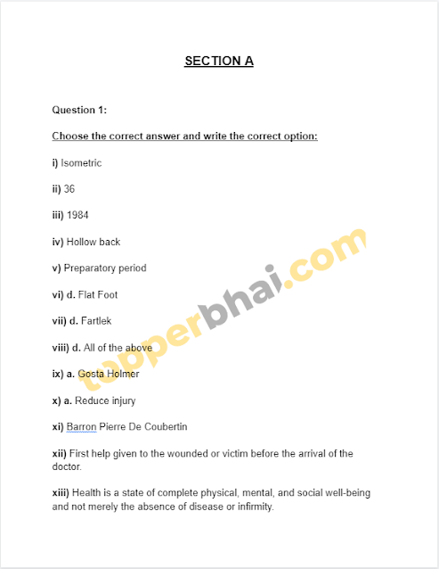 physical education isc specimen paper 2023 solved