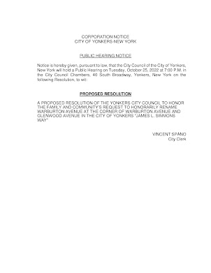 City of Yonkers: Legal Notice: Public Hearing Notice.