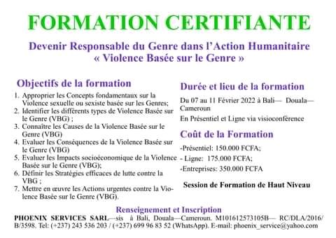 Formation Certifiante: Devenir Responsable du Genre dans l'Action Humanitaire «Violence Basée sur le Genre»