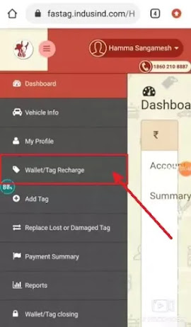 Click on Wallet/Tag Recharge