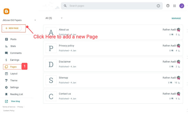 How to add pages in Blogger website