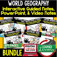 World Geography Flipped Classroom, Guided Notes, Mapping Skills, Five Themes, People and Resources, United States, Canada, Europe, Latin America, Russia, Middle East, North Africa, Sub-Saharan Africa, Asia, Australia, Antarctica